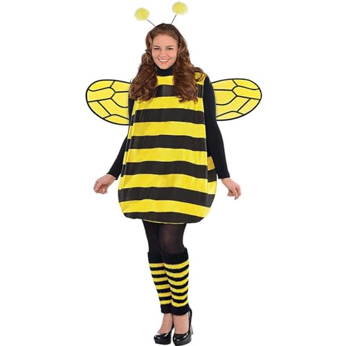 Discounter, Bienen Kostüm Erwachsene, Grosse Grössen Bienenkostüm mit Haarreif, Flügel, Beinärme, Hummel Faschingskostüme für Damen Herren Karneval Dress Up Halloween Party Cosplay S-XXL von Beichwtd