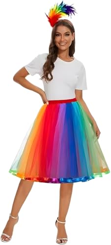 Faschingskostüm Damen, Tüllrock Damen, Regenbogen Petticoat, Bunt Haarreif, Clown Kostüm, Tütü Rock, Karneval Kostüm Faschingskostüme Ballettkleidung Tutu für Bühnenauftritt Halloween Party Cosplay von Beichwtd