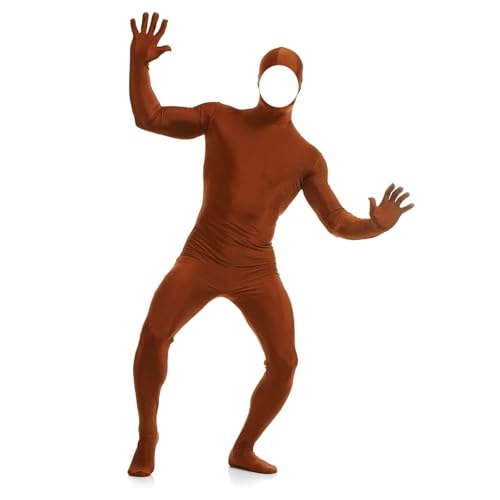 Faschingskostüme Männer, Faschingskostüme Dame, Karneval Kostüm Männer, Erwachsene Open Face Zentai Cosplay Jumpsuit Ganzkörperanzug Orange Tight Bodysuit Kostüm für Party Halloween Weihnachten Unisex von Beichwtd