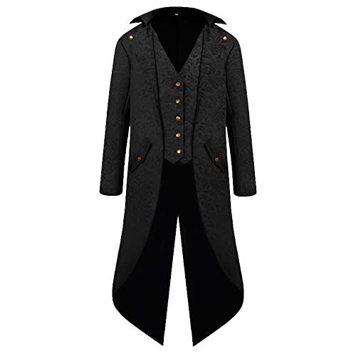 Herren Steampunk Frack Mantel Renaissance Hof Stickerei Mantel Retro Gothic Mantel Mittelalter Jacke Viktorianisches Gehrock Halloween Piraten Vampir Cosplay Kostüme Karneval Smoking Party Kleidung von Beichwtd