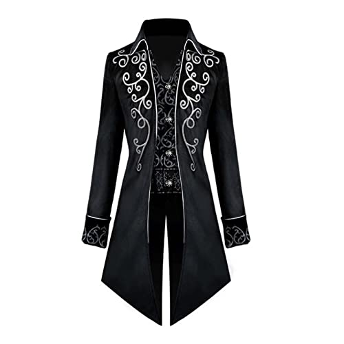 Herren Steampunk Frack Mantel Retro Gothic Mantel Renaissance Hof Stickerei Mantel Karneval Smoking Party Kleidung Viktorianisches Gehrock Mittelalter Jacke Halloween Piraten Vampir Cosplay Kostüme von Beichwtd