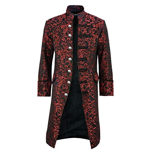 Herren Vintage Frack Steampunk Gothic Jacke Renaissance Hof Stickerei Mantel Mittelalter Halloween Piraten Vampir Cosplay Kostüme Viktorianisches Gehrock Retro Mantel Karneval Smoking Party Kleidung von Beichwtd