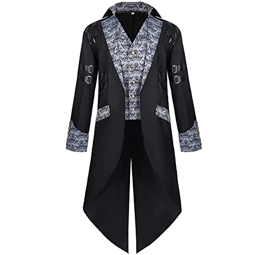 Herren Vintage Frack Steampunk Gothic Jacke Retro Mantel Karneval Smoking Party Kleidung Renaissance Hof Stickerei Mantel Viktorianisches Gehrock Mittelalter Halloween Piraten Vampir Cosplay Kostüme von Beichwtd