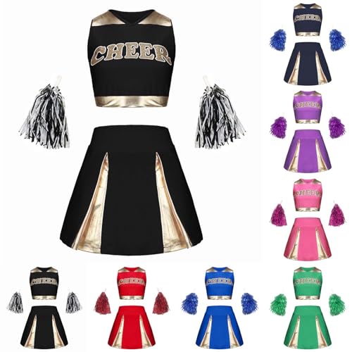 cheerleader kostüm kinder, Cheerleader Kostüm Kinder Kleid, Kostüm Mädchen, Faschingskostüme Kinder Cheerleading - Cheer Uniformen mit Pompons Socken für Halloween Dress Up Fasching Party Kostüm von Beichwtd