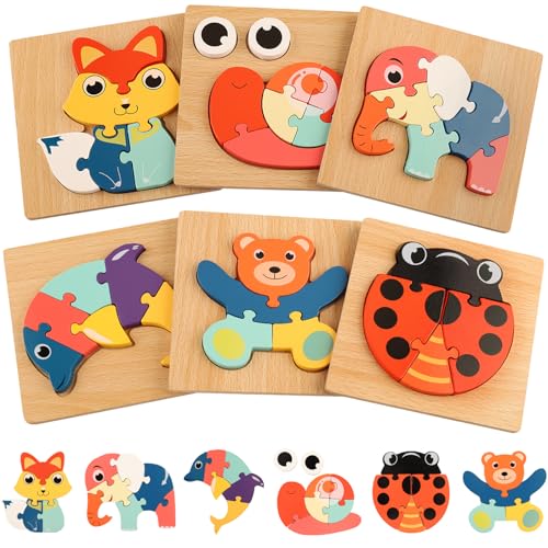 Holz Puzzle, Beihre 6pcs Kinder Holz Puzzle, Tier Puzzle Spielzeug für 1 Jahr und 2 Jahre Alt und Höher, Holz Spielzeug für Kinder Montessori Spielzeug als Geschenk für Jungen und Mädchen 1 Jahre von Beihre