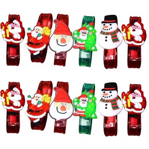 Beimus 12 x Cartoon-Weihnachtsarmbänder für Kinder, verstellbare Silikon-Armbänder mit LED-Licht, bequemes Party-Zubehör von Beimus