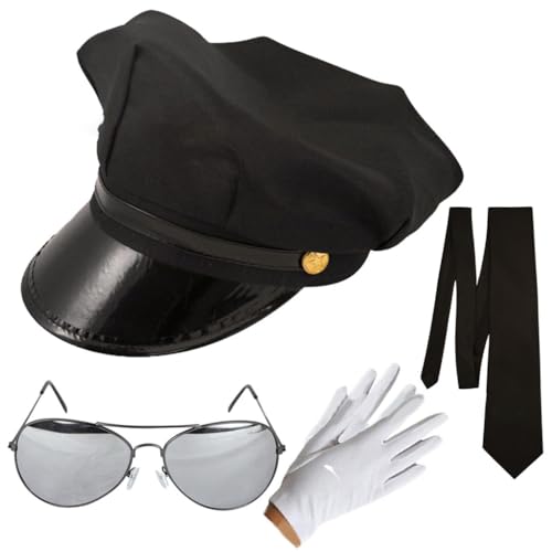 Beimus Chauffeurhut, Schnurrbärte, Brillen, Fliege, Handschuhe, Set für Halloween, Chauffeur, Rollenspiele, Junggesellinnenabschied, Foto-Requisiten von Beimus