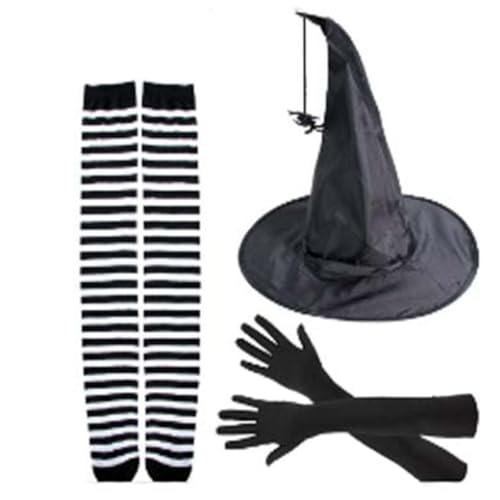 Beimus Halloween-Partystrumpf, Hexenhut, lange Handschuhe, Party, breite Krempe, spitzer Hut, Accessoire, einzigartiger Hexenhut von Beimus