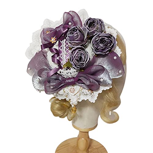 Beimus Japanische Spitze Haube Zylinder Süße Schleife Rose Blume Herz Anhänger Flach Cosplay Seite Haarspange von Beimus