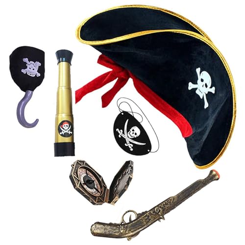 Beimus Piraten-Party-Kostüm-Set mit Augenbinde, Totenkopf-Druck, Hut, Karte für Kinder, Cosplay, Schmuck, Halloween-Thema von Beimus