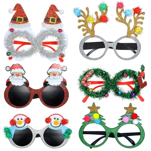 6 Pack Glitzer Lustige Weihnachtsbrillen Erwachsene Kinder Set, Party Brille Weihnachten Weihnachtsbrille, Lustige Brille Weihnachts, Weihnachtsverkleidung Foto Requisiten Weihnachtsparty Accessoires von Beipegin