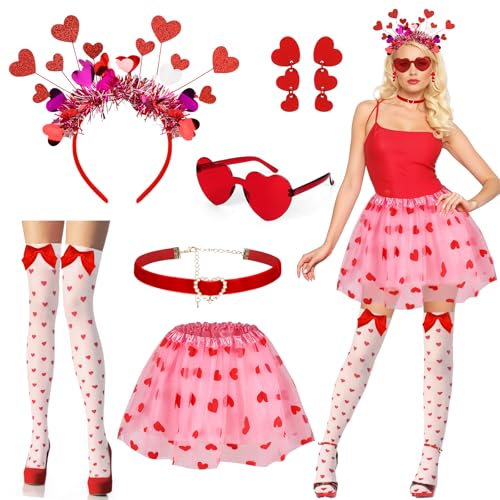 Beipegin Amor Kostüm Damen,Tüllrock Herz Haarreif Herz Sonnenbrille Ohrringe Halskette Romantische Cupid Kostüme Accessoires Für Valentinstag Karneval Party Cosplay von Beipegin