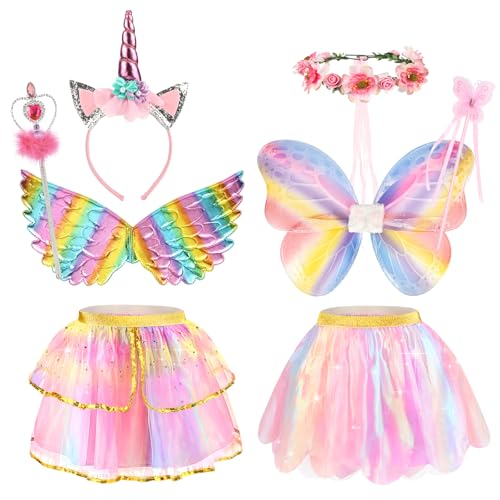 Beipegin Einhorn Kostüm Schmetterling Kostüm Kinder Tüllrock Feenflügel Einhorn Haarreif Feenkostüm Mädchen Prinzessin Kostüm für Kindergeburtstag Karneval Cosplay von Beipegin