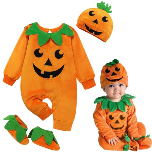 Beipegin Kostüm Kürbis Baby,Baby Kürbis Kostüm Strampler Neugeborene mit Hüte und Schuhe Halloween kostüm Baby Mädchen Jungen von Beipegin