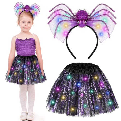 Beipegin Kostüm Spinne Kinder Mädchen,LED Tüllrock Led Lichter Spinne Haarreifen Halloween Kostüm Kinder Spinne Verkleidung Karneval Rollenspiele Party von Beipegin