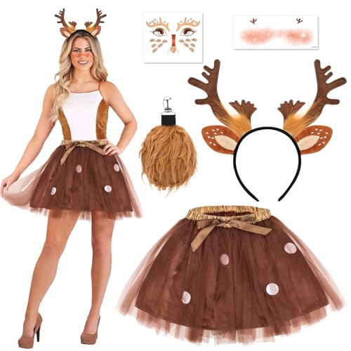 Beipegin 5 Piece Rentier Kostüm Damen,Rentier Haarreif Rentier Schwänze und Tüllrock Temporäre Tattoos Weihnachtskostüm Reh Kostüm Tierkostüm Erwachsene für Halloween Weihnachten Cosplay Beipegin 5 Piece Rentier Kostüm Damen,Rentier Haarreif Rentier Schwänze und Tüllrock Temporäre Tattoos Weihnachtskostüm Reh Kostüm Tierkostüm Erwachsene für Halloween Weihnachten Cosplay von Beipegin