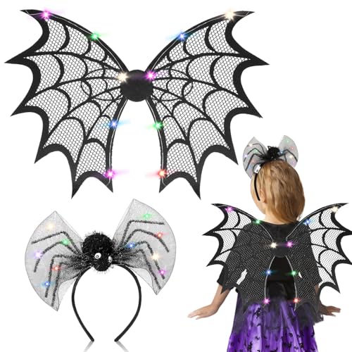 Beipegin Spinnenkostüm Kinder Erwachsene LED Spinnenflügel Led Lichter Spinne Haarreifen Halloween Kostüm Spinne Verkleidung Karneval Rollenspiele Party von Beipegin