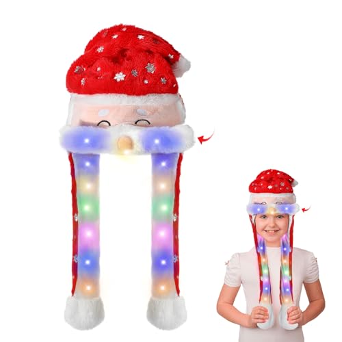 Leuchtende Weihnachtsmütze Beweglichen Ohren, Plüsch Nikolausmütze LED Mütze mit Licht Beweglichen Bart, Tanzende Weihnachtsmütze Lustige Erwachsene Kinder für Weihnachtsparty Geschenk Cosplay von Beipegin