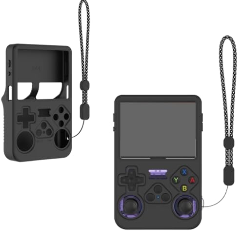 BeisDirect Silikon-Schutzhülle für ANBERNIC R36S Handheld-Spielkonsole, weiche Hülle, Schutzhülle, Fallschutz, Silikonhülle mit Umhängeband, Schwarz von BeisDirect