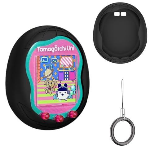 Silikonhülle kompatibel mit Tamagotchi Uni Virtual Pet Machine (2023), Schutzhülle für Tamagotchi Uni mit Finger Lanyard (Schwarz) von BeisDirect