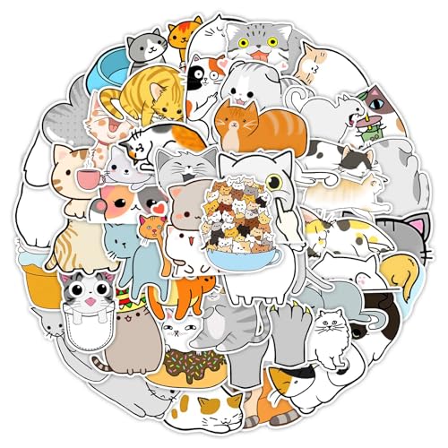 Beiyan Lustiges Katzen Sticker, Cute Sicker Set, 50 Stück, Cat Sticker Wasserfeste Vinyl Aufkleber Ästhetische Aufkleber, Sticker Katzen, Katzen Aufkleber Scrapbooking Laptop Gepäck Skateboard von Beiyan