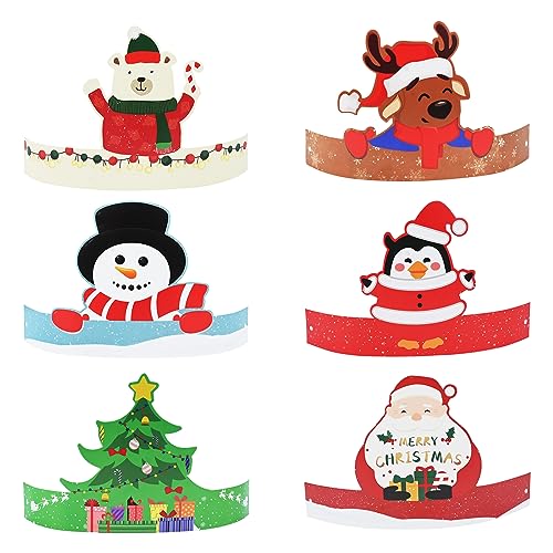 Bekecidi 12 Stück Weihnachtsparty-Kronen, Weihnachts-Fotokabinen-Requisiten, Schneemann, Weihnachtsmann, Rentier, Papierkronen, Hüte, lustiges Cosplay-Zubehör für Kinder, Weihnachtsparty-Geschenk von Bekecidi