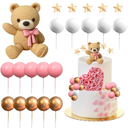 Bekecidi 21 Stück Bären-Kuchendekoration, Stern-Kugeln, rosa Gold, Kuchendekoration, Bär, Kuchendekoration, Babyparty, Kuchendekorationen für Mädchen und Jungen, Geburtstagsparty-Zubehör Bekecidi 21 Stück Bären-Kuchendekoration, Stern-Kugeln, rosa Gold, Kuchendekoration, Bär, Kuchendekoration, Babyparty, Kuchendekorationen für Mädchen und Jungen, Geburtstagsparty-Zubehör von Bekecidi