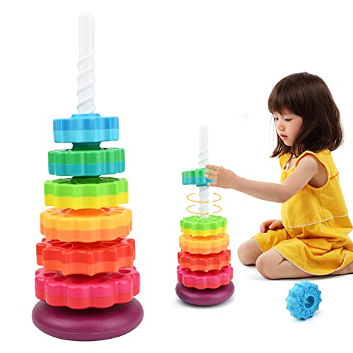 Bekecidi Kinder Spin Stacking Spielzeug, Regenbogenrotierendes Spielzeug Kleinkinder drehendes Spielzeug Zweifarbiger Plattenteller für Kinder Kultivieren Sie praktische Fähigkeiten, Farberkennung von Bekecidi