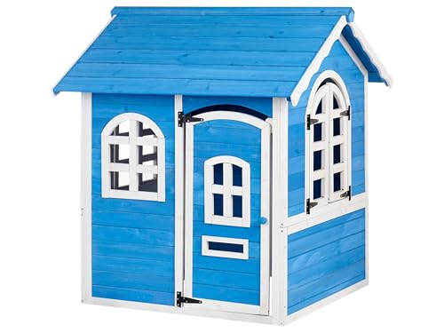 Garten Spielhaus für Kinder Tannenholz blau mit Fenstern Kreidetafel Kokkoni von Beliani