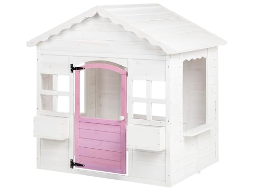 Garten Spielhaus für Kinder Tannenholz weiß / rosa mit Blumenkästen Nikaia von Beliani