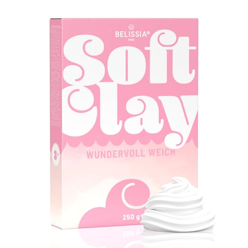 Belissia Kids Soft Clay Spiel Ton | 250 Gramm | Weißer Modellierschaum - weich, dehnbar, lufttrocknend | für Schleim, Knete, Cosplay und Modellierarbeiten von Belissia