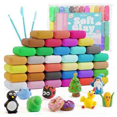 Belissia Kids Soft Clay Spiel Ton | 36 Farben á 10 Gramm | weiche, dehnbare Modelliermasse | lufttrocknend - inkl. Werkzeuge | für Schleim, Knete, Cosplay und Modellierarbeiten Belissia Kids Soft Clay Spiel Ton | 36 Farben á 10 Gramm | weiche, dehnbare Modelliermasse | lufttrocknend - inkl. Werkzeuge | für Schleim, Knete, Cosplay und Modellierarbeiten von Belissia