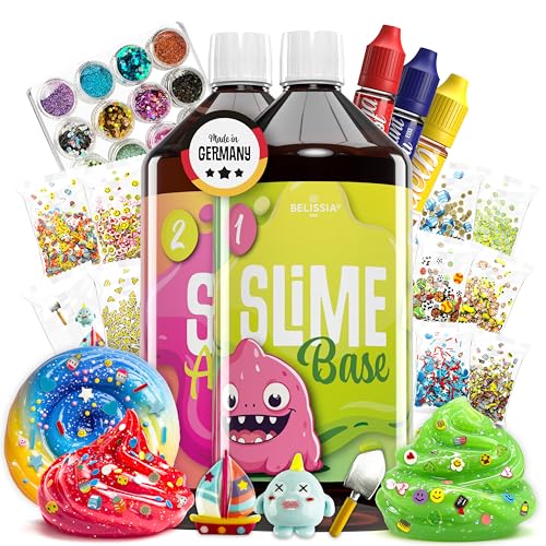 Belissia XXL Kinder Spiel-Schleim zum selbermachen. Fun Set für 2KG fertigen Slime. Ideale Geschenkidee für Kinder ab 3 Jahre inkl. Zubehör von Belissia