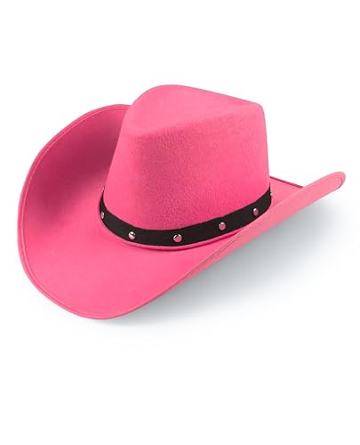 Bella Dox Cowboyhut Filz Wild West Western Rodeo Texanische Cowgirl Hüte für Erwachsene Männer & Frauen Reisen Wandern Mottoparty Verkleidung Kostüm (Rosa, 1 Stück) von Bella Dox