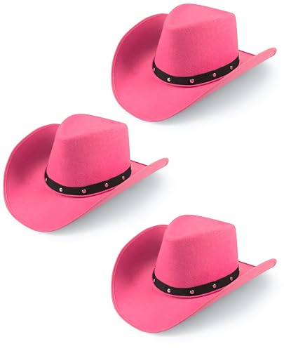 Bella Dox Cowboyhut Filz Wilder Westen Western Rodeo Texanische Cowgirl Hüte für Erwachsene Männer & Frauen Reisen Wandern Mottoparty Verkleidung Kostüm (Rosa, 12 Stück) von Bella Dox