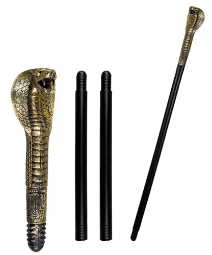 Bella Dox Erwachsene Antike Ägyptische Schlange Zepter Schwarz & Gold 3 Stück Kostüm Zubehör für Halloween Gothic Steampunk Gangster Pimp Walking Cane von Bella Dox