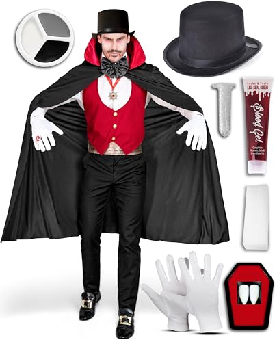 Bella Dox Erwachsenenkostüm Gothic Vampir & Zubehör Set - Männer Blutdurst Dracula Vampir Graf Halloween Gruselige Party Outfits (M/L) von Bella Dox