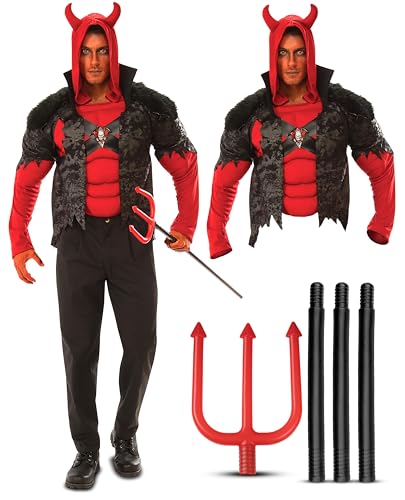 Bella Dox Red Demons Devil Evil Costume for Man Halloween Horror Fancy Dress Props Theme Party Outfit - Shirt with Attached Hood and Vest + Devils Pitch Fork (STD) von Bella Dox