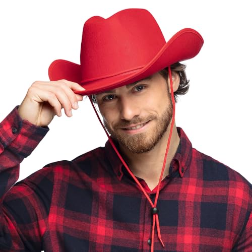 Bella Dox Rodeo Texanische Cowboy-Cowgirl-Hüte für Erwachsene, Wilder Westen, Western-Kostüm, Party-Accessoire, Kopfbedeckung, Hut für Damen und Herren (rot) von Bella Dox