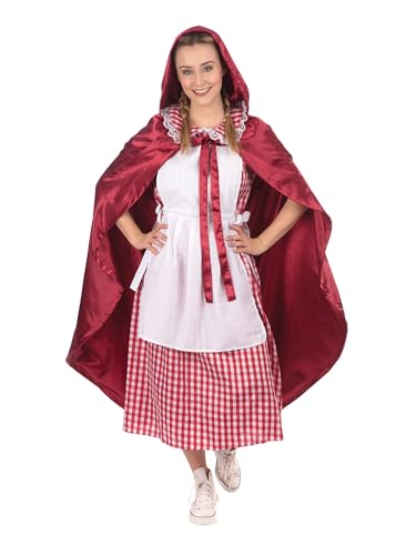 Bella Dox Rotkäppchen Kostüm Damen Kleid + Schürze + Umhang mit Kapuze Erwachsene Karneval Halloween Festlich Party Märchen Welttag Fasching (M) von Bella Dox