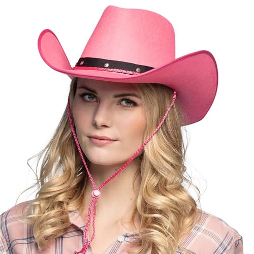 Bella Dox Wild West Western Cowboy-Cowgirl-Hut aus Filz für Damen und Herren, breite Krempe, Rancher, Texanischer Sheriff, Rodeo, Party, Kostüm, Kopfbedeckung (Rosa) von Bella Dox