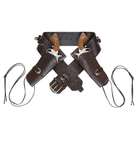 Braunes Leder-Look, doppeltes Holster und Gürtel, Cowboy-Cowgirl, Wilder Westen, Western-Kostüm, Accessoire für Erwachsene, Unisex von Bella Dox