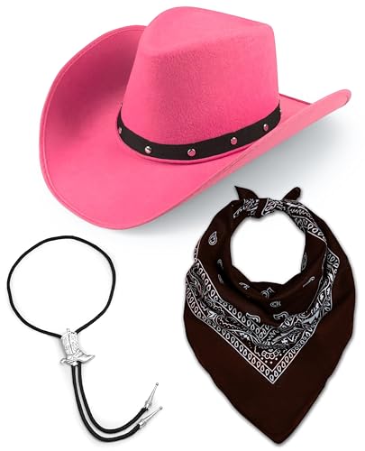 Cowgirl-Hut + Bandana + Stiefelspitze, Krawatte, Cowboy-Kostüm, Zubehör für Damen, Wilder Westen, Western-Sheriff, Braun von Bella Dox