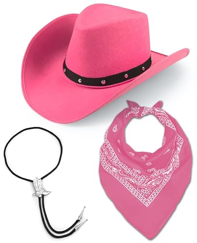 Cowgirl-Hut + Bandana + Stiefelspitze, Krawatte, Cowboy-Kostüm, Zubehör für Damen, Wilder Westen, Western-Sheriff, Rosa von Bella Dox