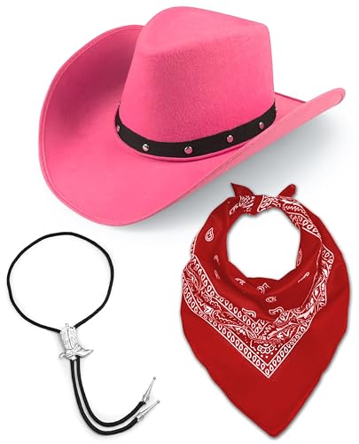 Cowgirl-Hut + Bandana + Stiefelspitze, Krawatte, Cowboy-Kostüm, Zubehör für Damen, Wilder Westen, Western-Sheriff, Rot von Bella Dox