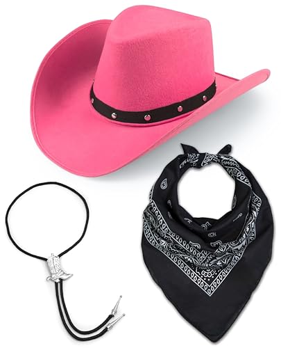 Cowgirl-Hut + Bandana + Stiefelspitze, Krawatte, Cowboy-Kostüm, Zubehör für Damen, Wilder Westen, Western-Sheriff, Schwarz von Bella Dox