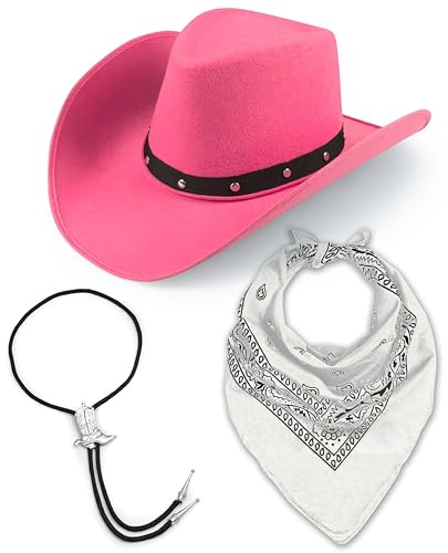 Cowgirl-Hut + Bandana + Stiefelspitze, Krawatte, Cowboy-Kostüm, Zubehör für Damen, Wilder Westen, Western-Sheriff, Weiß von Bella Dox