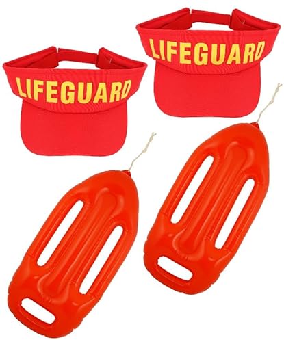 Lifeguard Baywatch Rettungsteam Guard Kostüm Set, 2 x Rettungsschwimmer Hut + 2 x aufblasbarer Lebensretter Float Verkleidung für Sommer Miami Beach Party Outfit von Bella Dox