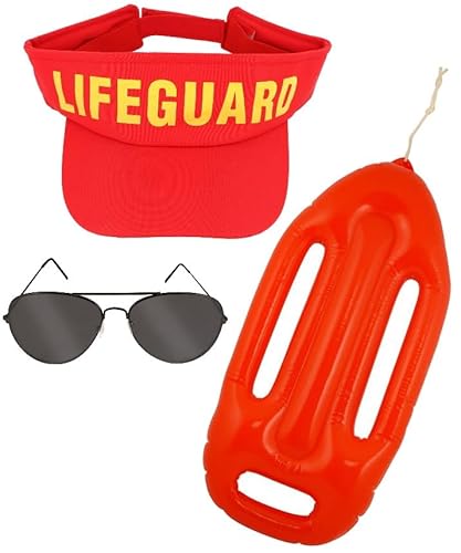 Rettungsschwimmer Kostüm Zubehör Set Rettungsschwimmer Visier + Sonnenbrille + aufblasbarer Wächter schwimmt für Männer Frauen Sommer Strand Party Verkleidung Up von Bella Dox