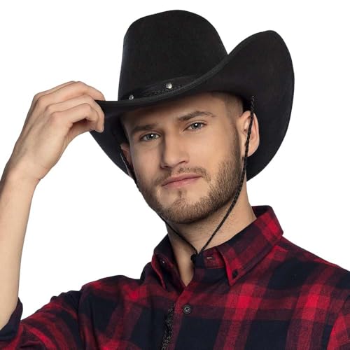 Wilder Westen, Cowboy-Cowgirl-Hut aus Filz, für Damen und Herren, breite Krempe, Rancher, texanischer Sheriff, Rodeo, Party, Kostüm, Kopfbedeckung (schwarz) von Bella Dox